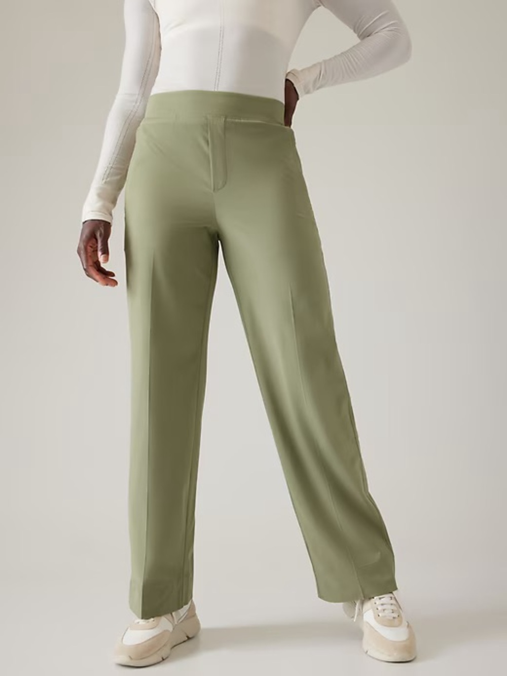 Athleta Brooklyn Heights High Rise Wide Leg Trouser Eucalyptus Olive Size 10